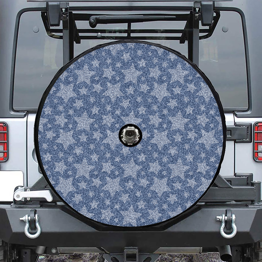 Star Denim Jeans Pattern Print Tire Cover With Camera Hole