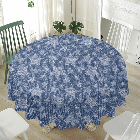 Star Denim Jeans Pattern Print Waterproof Round Tablecloth