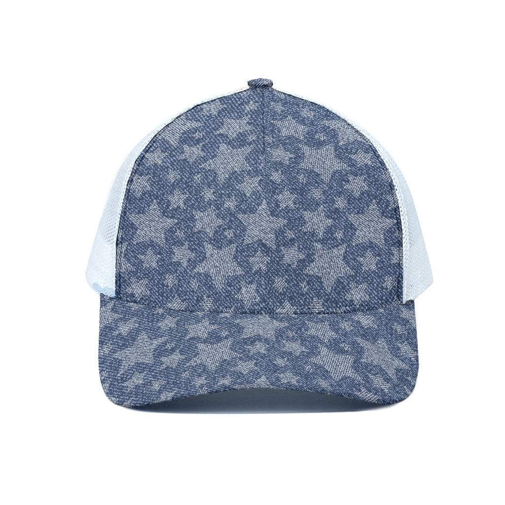 Star Denim Jeans Pattern Print White Mesh Trucker Cap