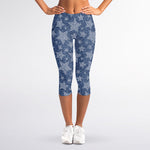 Star Denim Jeans Pattern Print Women's Capri Leggings