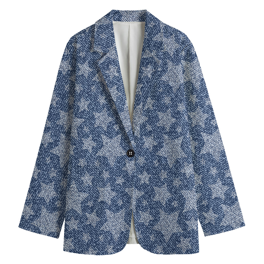 Star Denim Jeans Pattern Print Women's Cotton Blazer