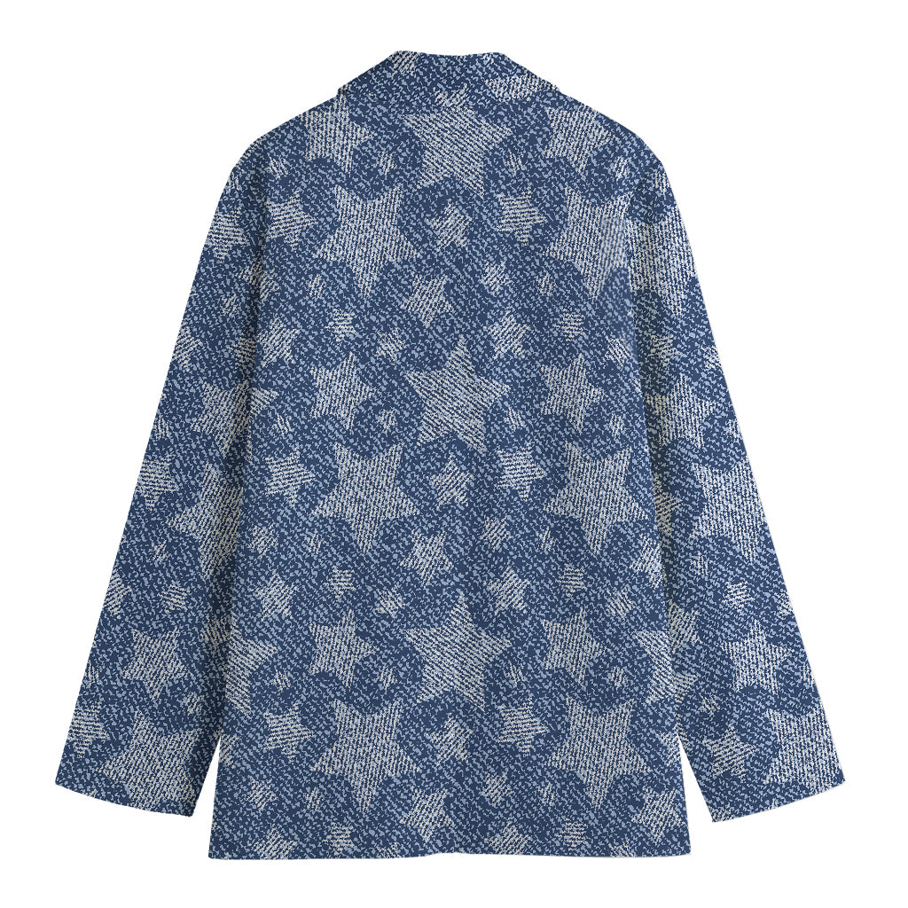 Star Denim Jeans Pattern Print Women's Cotton Blazer