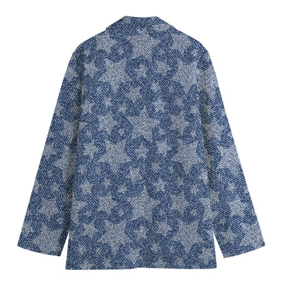 Star Denim Jeans Pattern Print Women's Cotton Blazer
