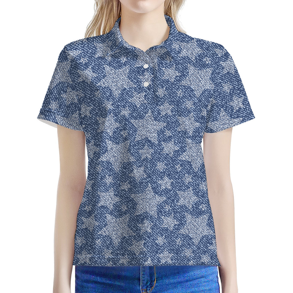 Star Denim Jeans Pattern Print Women's Polo Shirt
