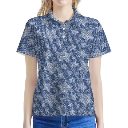 Star Denim Jeans Pattern Print Women's Polo Shirt