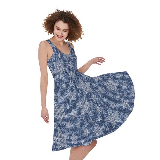 Star Denim Jeans Pattern Print Women's Sleeveless Dress