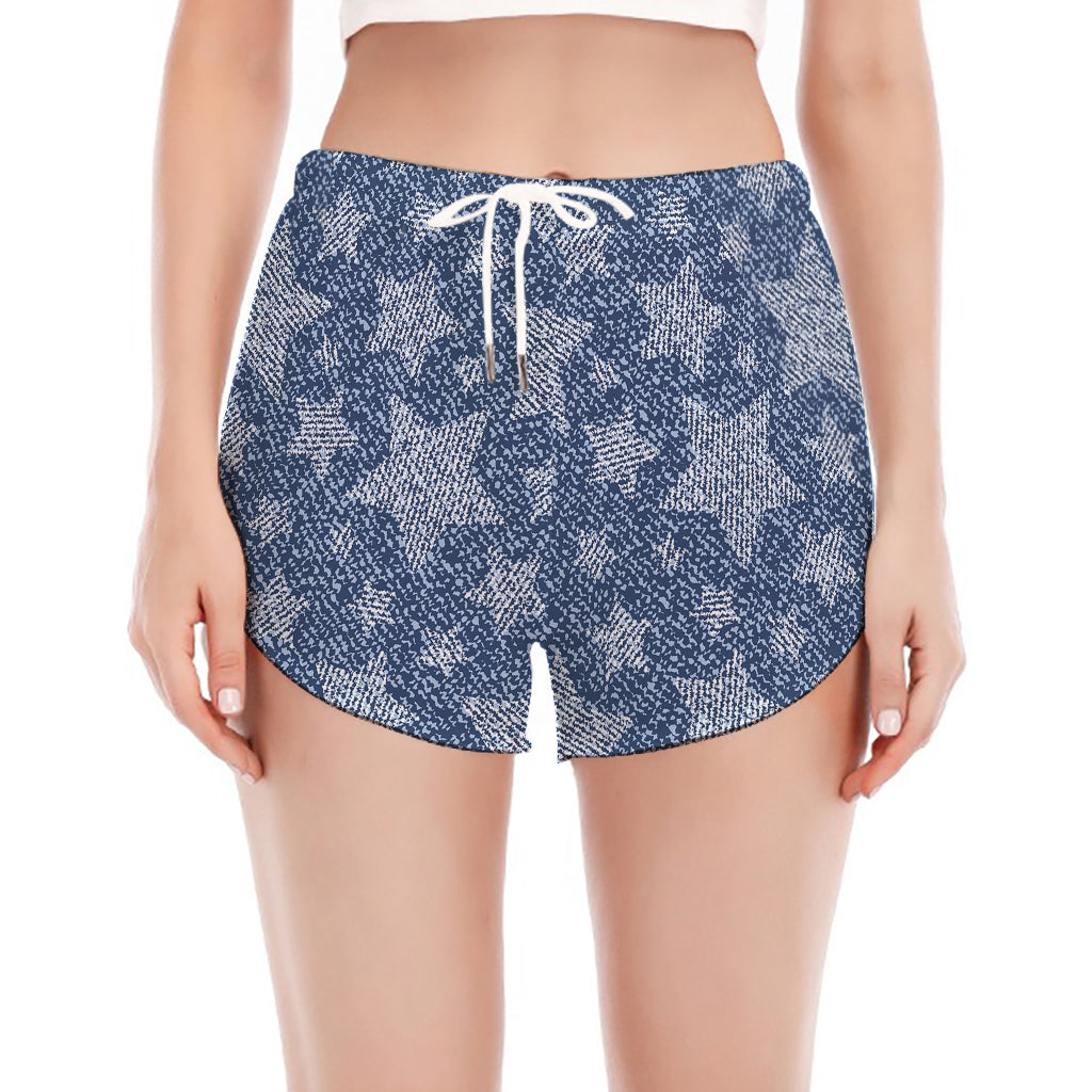 Star Denim Jeans Pattern Print Women's Split Running Shorts