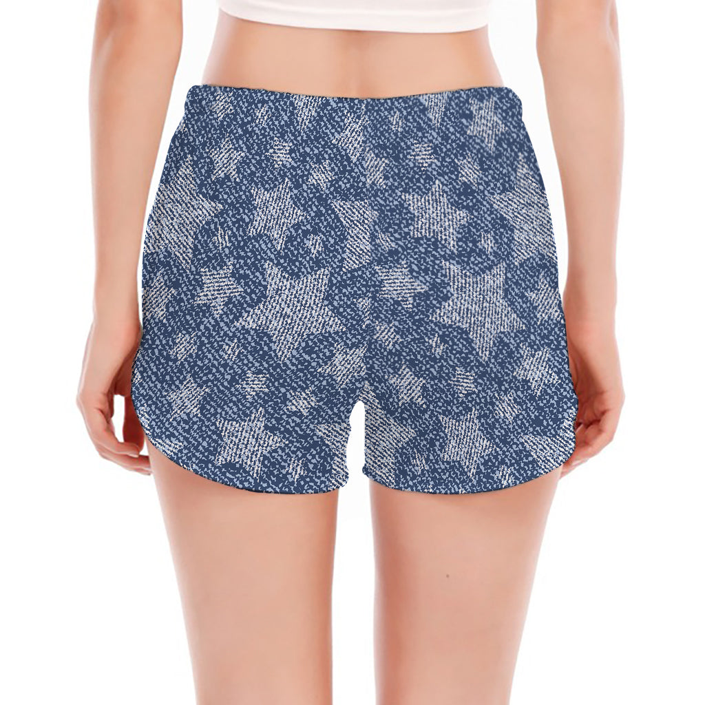 Star Denim Jeans Pattern Print Women's Split Running Shorts