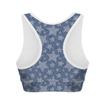 Star Denim Jeans Pattern Print Women's Sports Bra