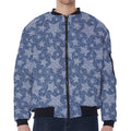 Star Denim Jeans Pattern Print Zip Sleeve Bomber Jacket
