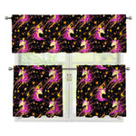 Star Fairy Unicorn Pattern Print 3 Piece Kitchen Curtains