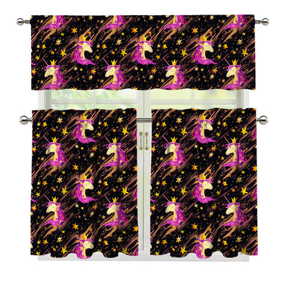 Star Fairy Unicorn Pattern Print 3 Piece Kitchen Curtains