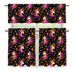 Star Fairy Unicorn Pattern Print 3 Piece Kitchen Curtains