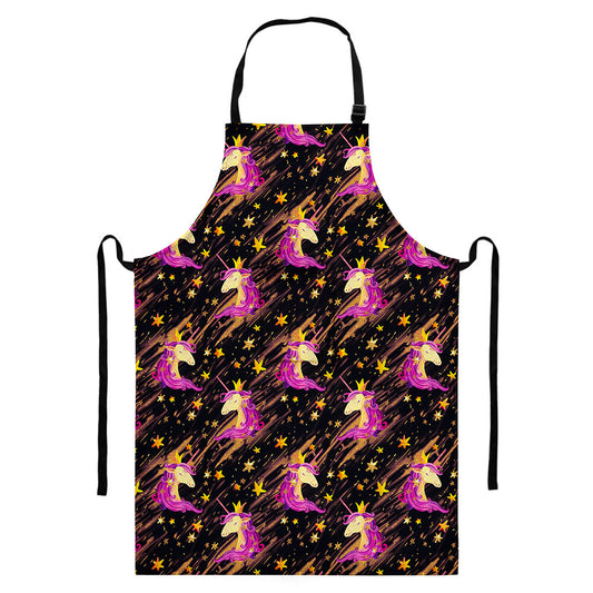 Star Fairy Unicorn Pattern Print Bib Apron With Pocket