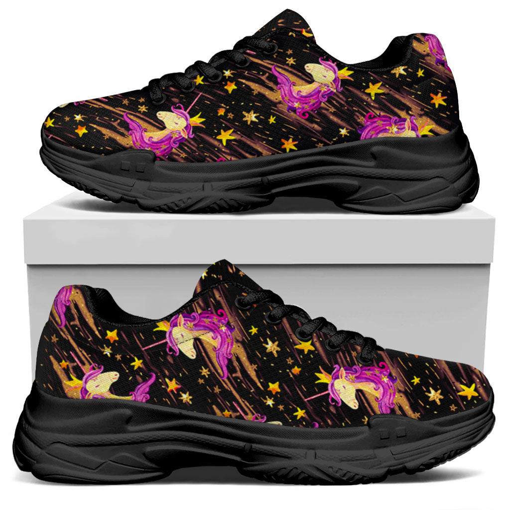 Star Fairy Unicorn Pattern Print Black Chunky Shoes