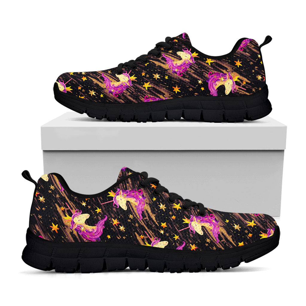 Star Fairy Unicorn Pattern Print Black Running Shoes