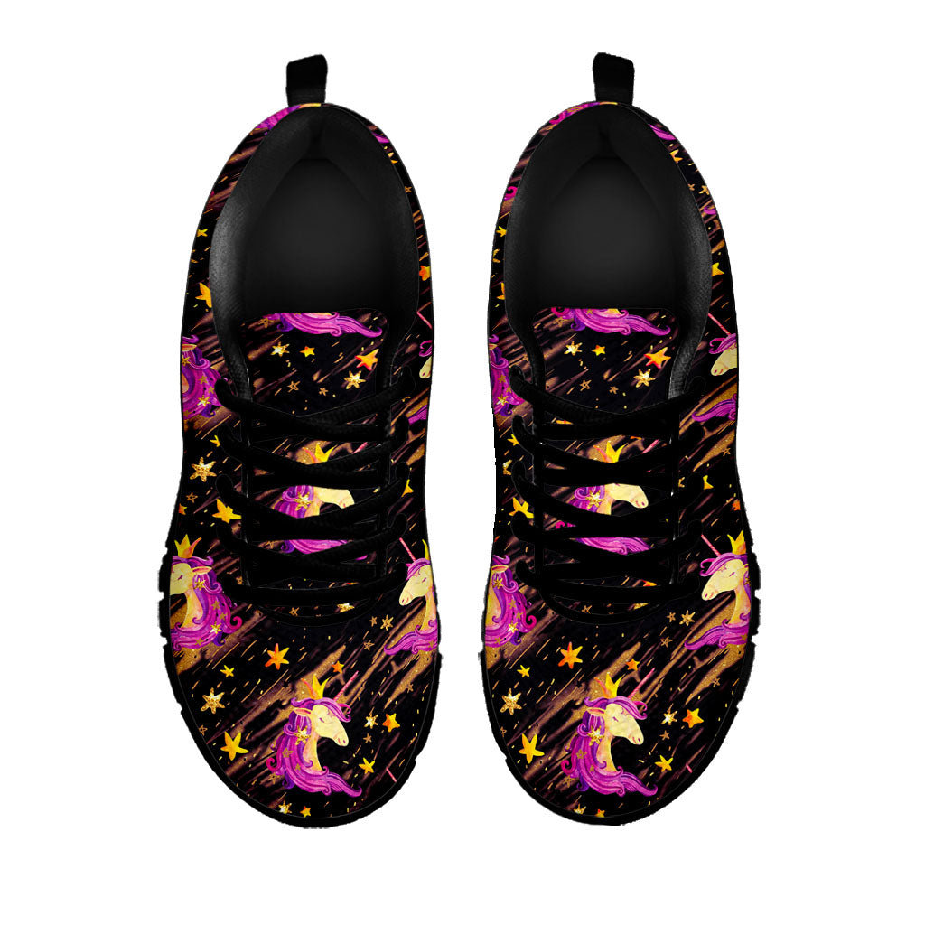Star Fairy Unicorn Pattern Print Black Running Shoes