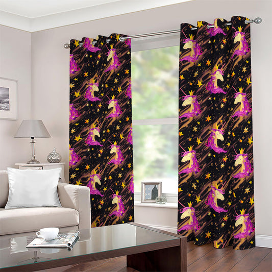 Star Fairy Unicorn Pattern Print Blackout Grommet Curtains
