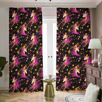 Star Fairy Unicorn Pattern Print Blackout Pencil Pleat Curtains