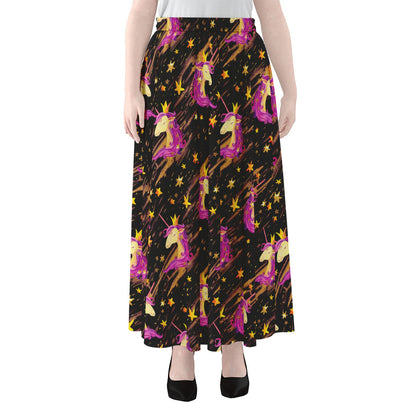 Star Fairy Unicorn Pattern Print Chiffon Maxi Skirt