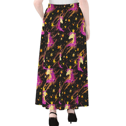 Star Fairy Unicorn Pattern Print Chiffon Maxi Skirt
