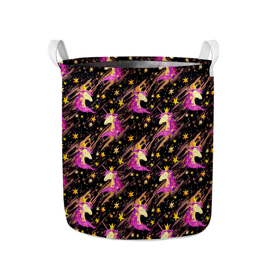 Star Fairy Unicorn Pattern Print Collapsible Laundry Basket
