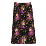 Star Fairy Unicorn Pattern Print Cotton Front Slit Maxi Skirt