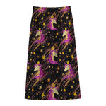 Star Fairy Unicorn Pattern Print Cotton Front Slit Maxi Skirt