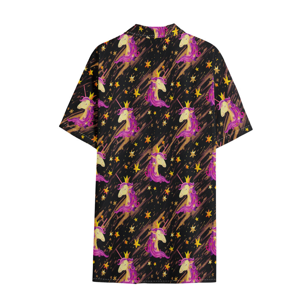 Star Fairy Unicorn Pattern Print Cotton Hawaiian Shirt