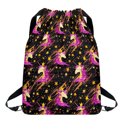 Star Fairy Unicorn Pattern Print Drawstring Backpack