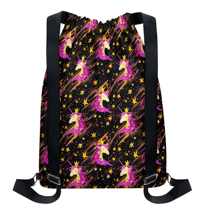 Star Fairy Unicorn Pattern Print Drawstring Backpack