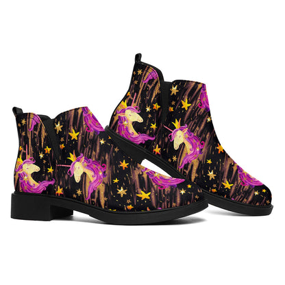 Star Fairy Unicorn Pattern Print Flat Ankle Boots