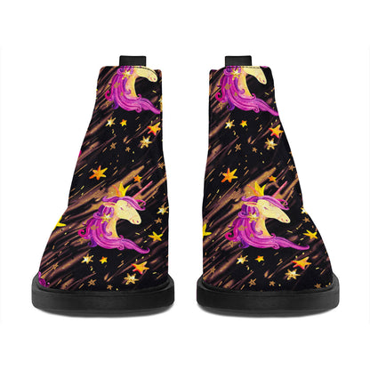 Star Fairy Unicorn Pattern Print Flat Ankle Boots