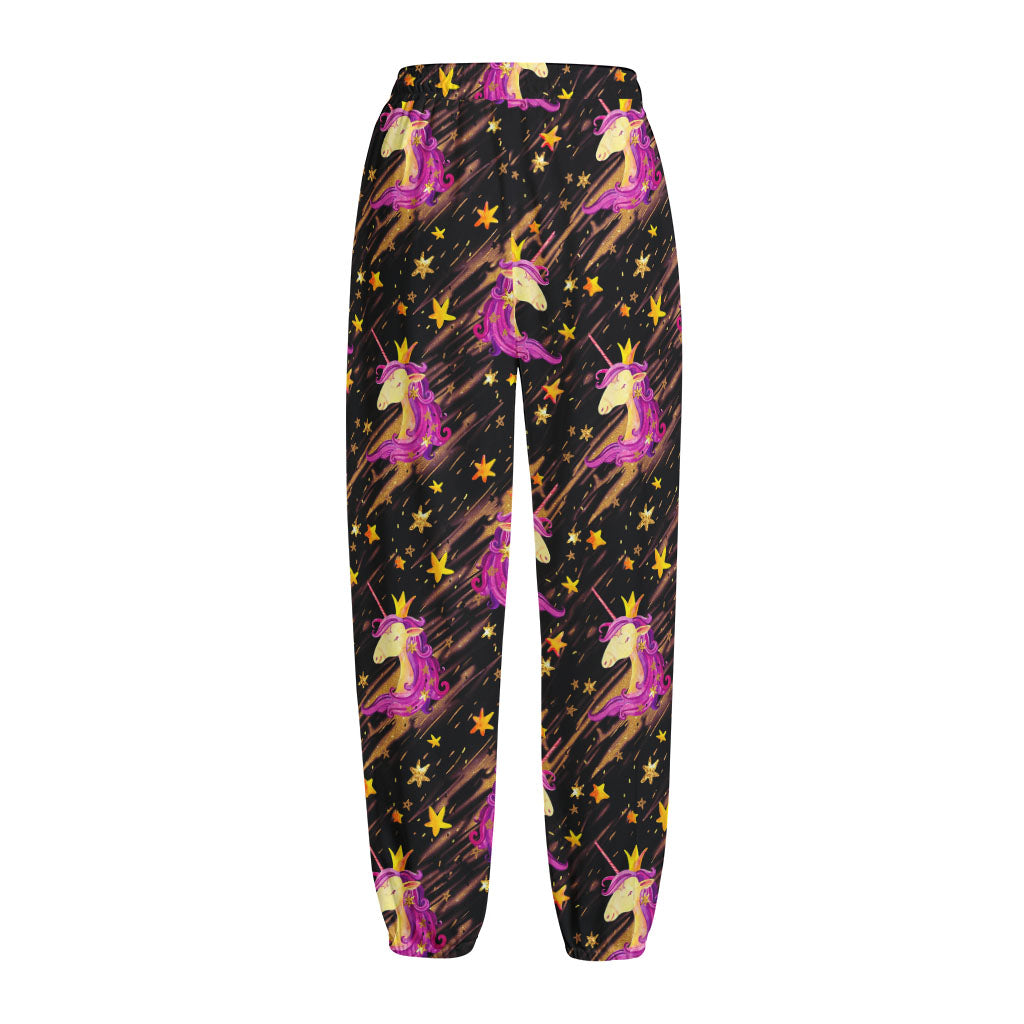 Star Fairy Unicorn Pattern Print Fleece Lined Knit Pants