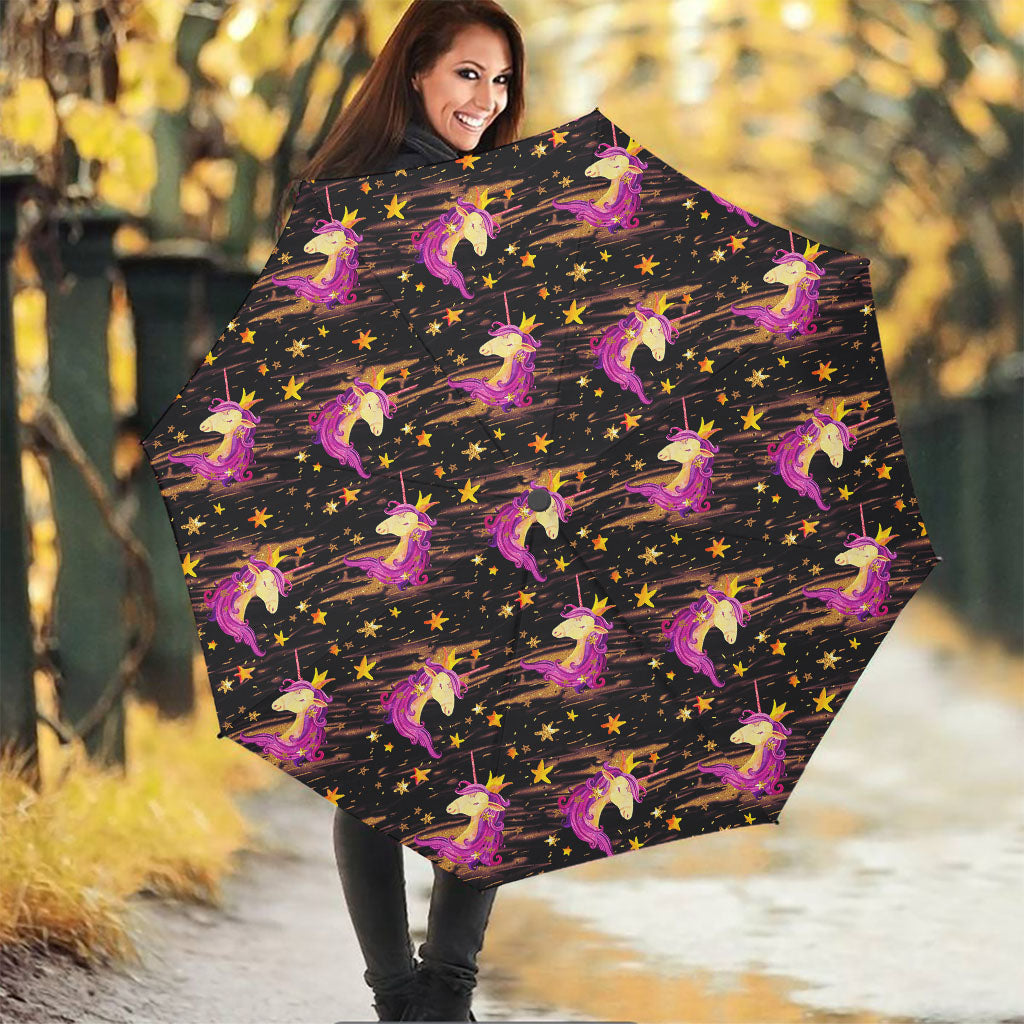 Star Fairy Unicorn Pattern Print Foldable Umbrella