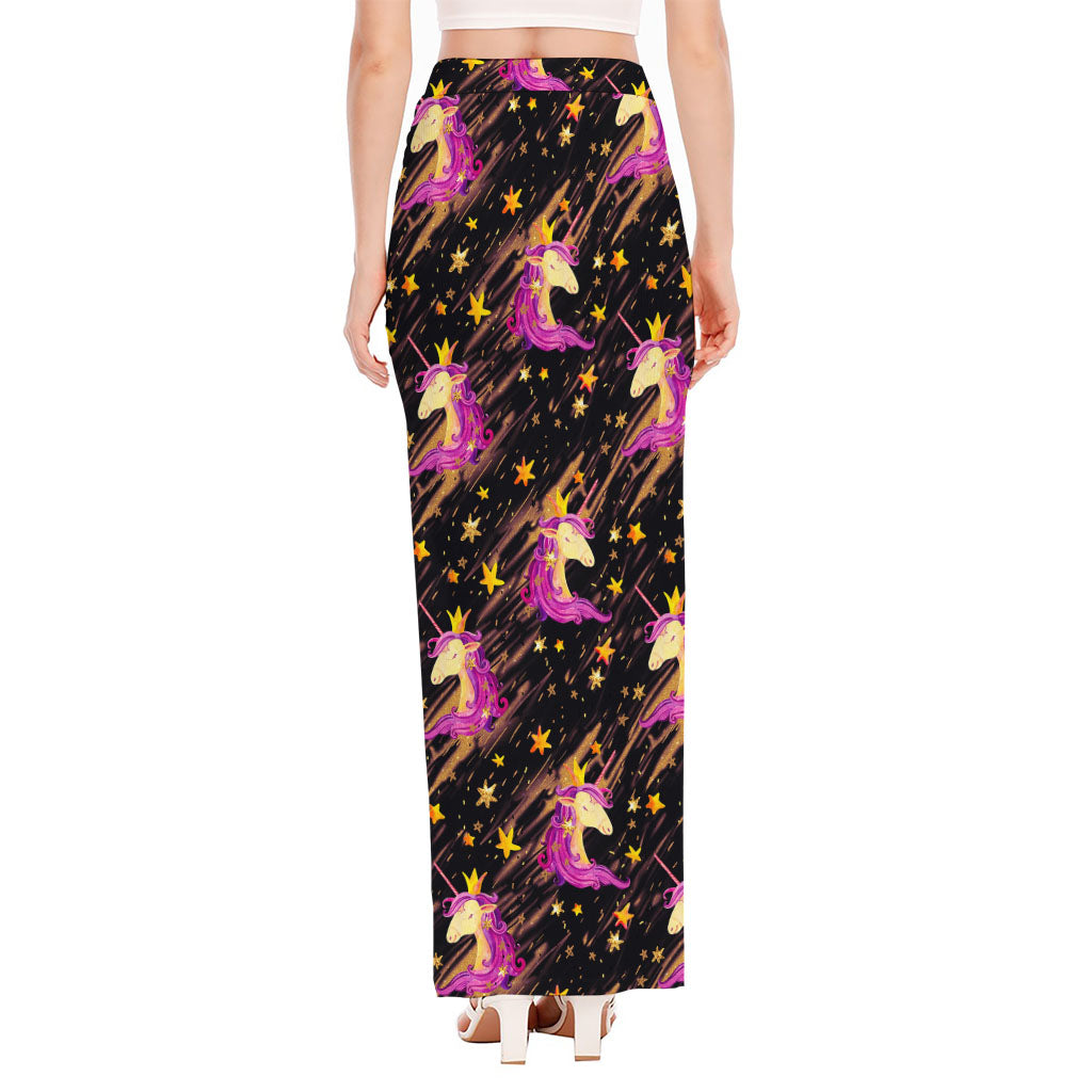 Star Fairy Unicorn Pattern Print High Slit Maxi Skirt