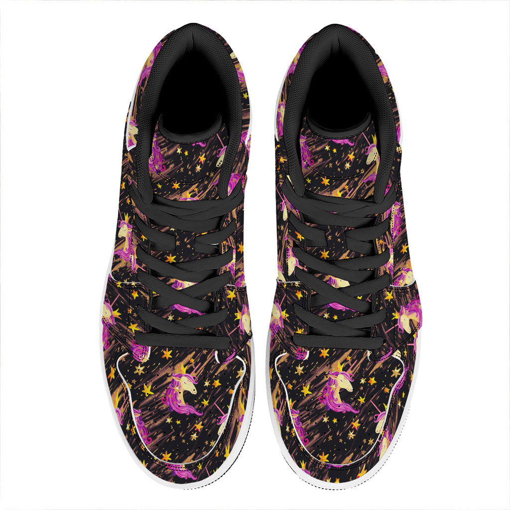 Star Fairy Unicorn Pattern Print High Top Leather Sneakers