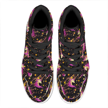 Star Fairy Unicorn Pattern Print High Top Leather Sneakers
