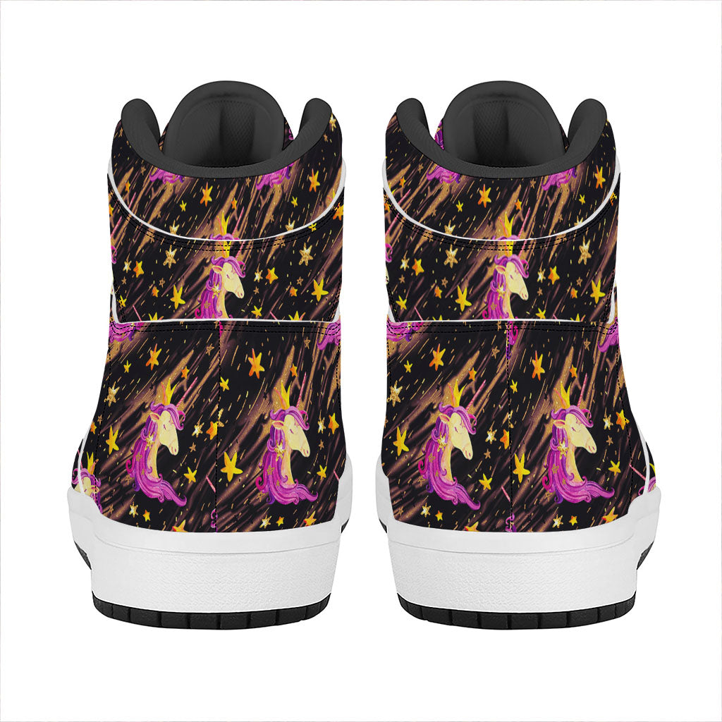 Star Fairy Unicorn Pattern Print High Top Leather Sneakers