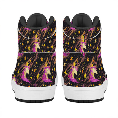 Star Fairy Unicorn Pattern Print High Top Leather Sneakers