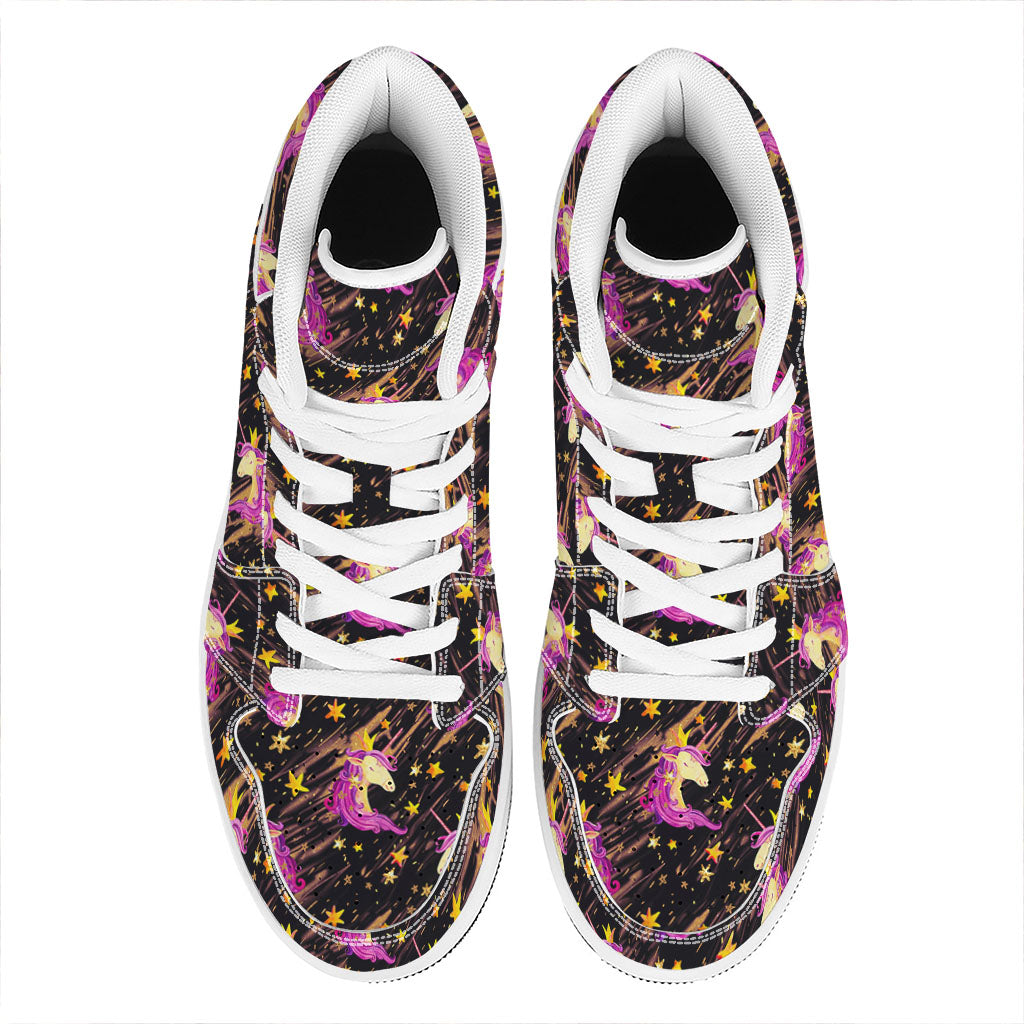 Star Fairy Unicorn Pattern Print High Top Leather Sneakers
