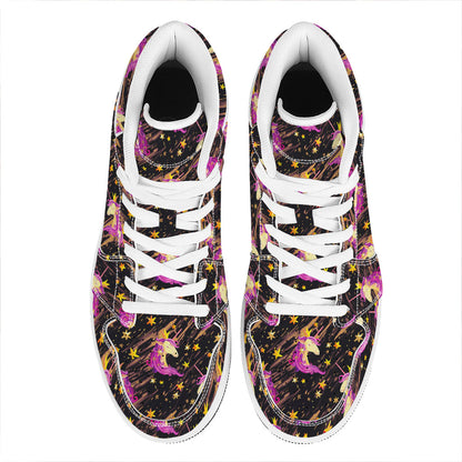 Star Fairy Unicorn Pattern Print High Top Leather Sneakers