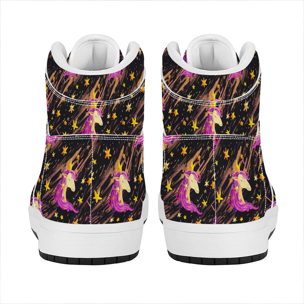 Star Fairy Unicorn Pattern Print High Top Leather Sneakers
