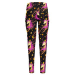 Star Fairy Unicorn Pattern Print High-Waisted Pocket Leggings