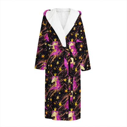 Star Fairy Unicorn Pattern Print Hooded Bathrobe