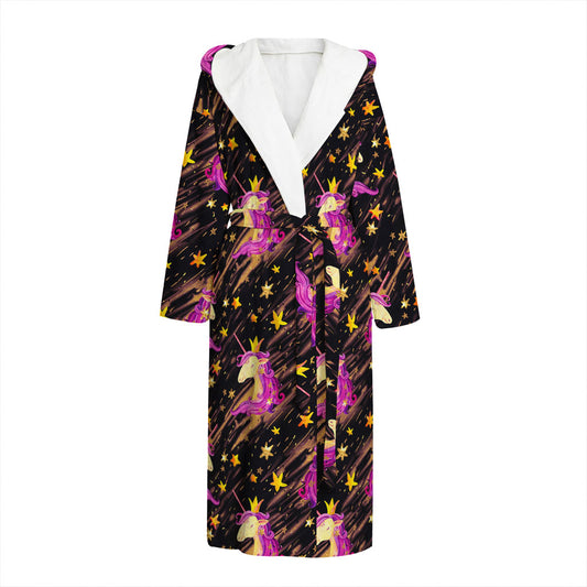 Star Fairy Unicorn Pattern Print Hooded Bathrobe