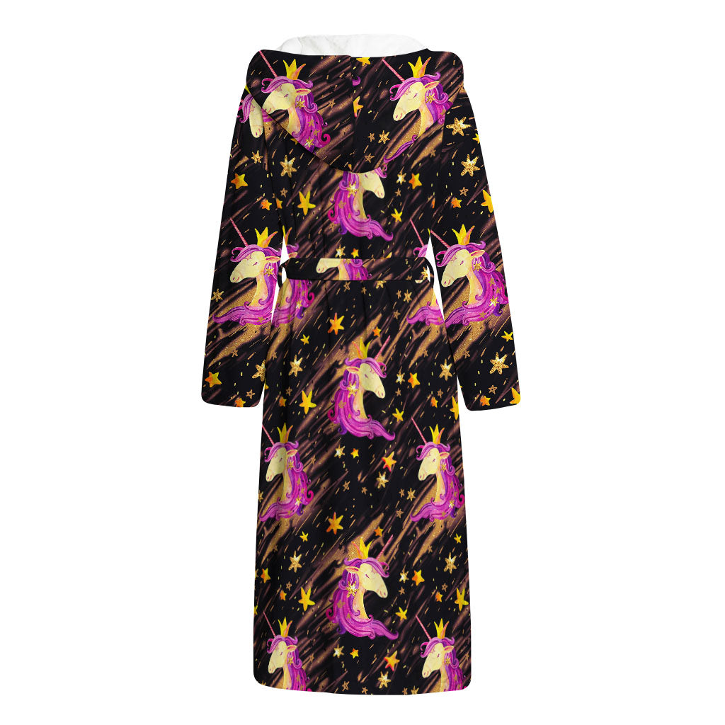 Star Fairy Unicorn Pattern Print Hooded Bathrobe