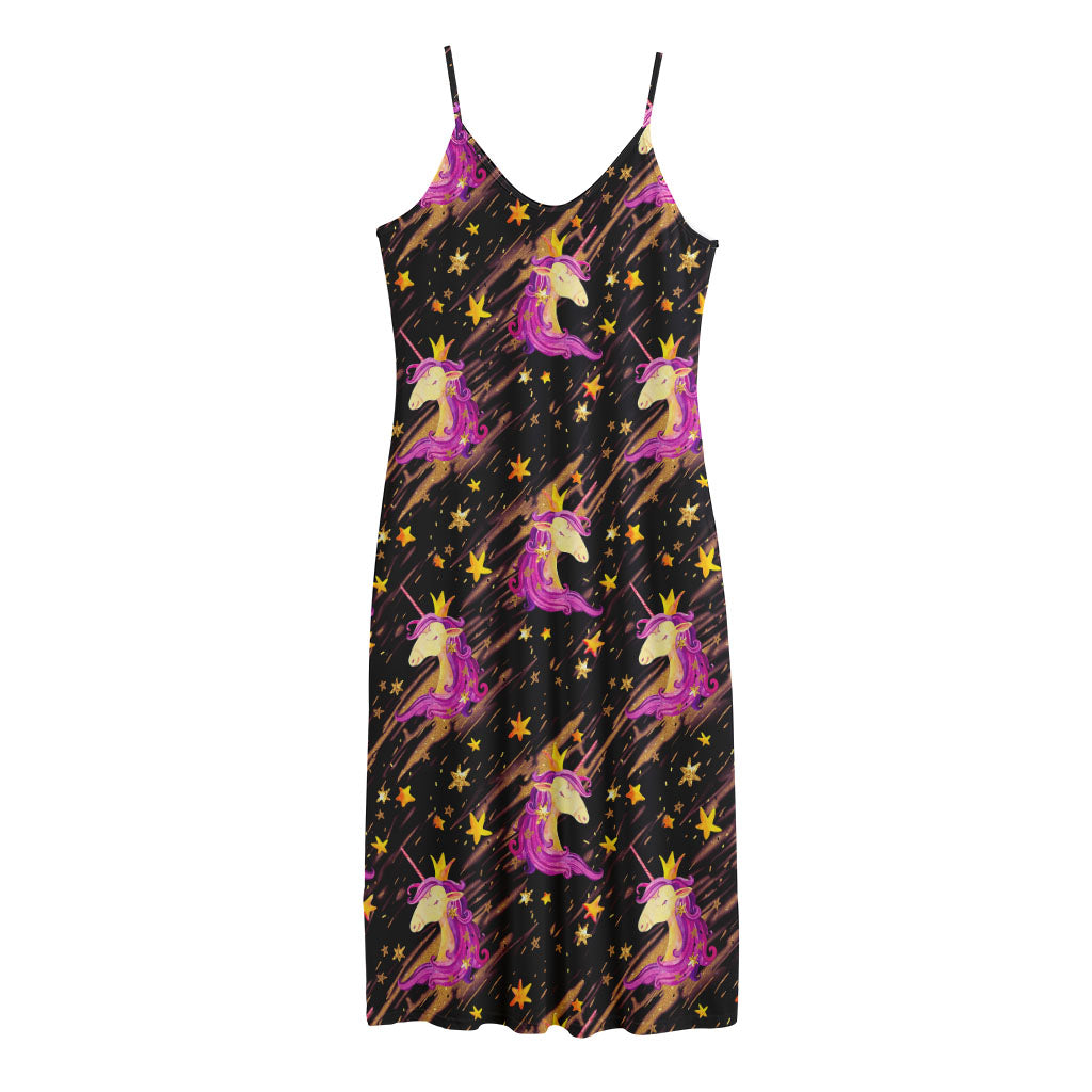 Star Fairy Unicorn Pattern Print Jersey Midi Cami Dress