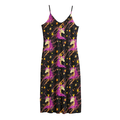 Star Fairy Unicorn Pattern Print Jersey Midi Cami Dress