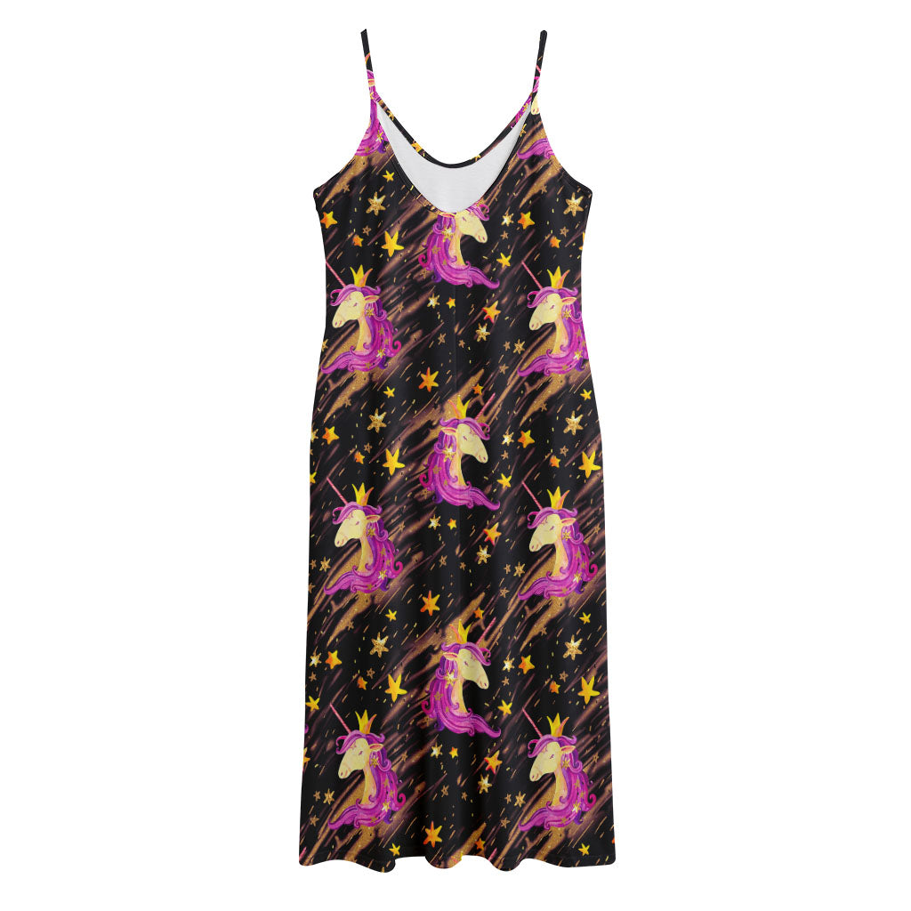 Star Fairy Unicorn Pattern Print Jersey Midi Cami Dress